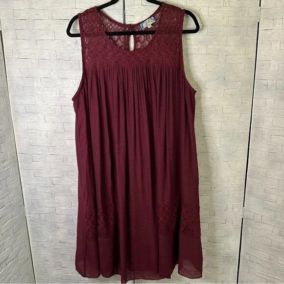 J Jill Sleeveless Dress lace burgundy Bohemian Whimsigoth baby doll plus size - Picture 1 of 10
